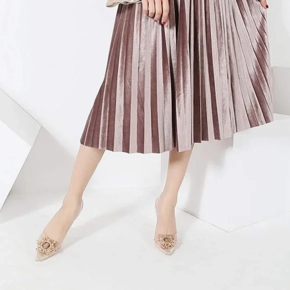 Transparent Point Toe Slingback Pump with Rhinestone Embellishment - Picture 6 of 16